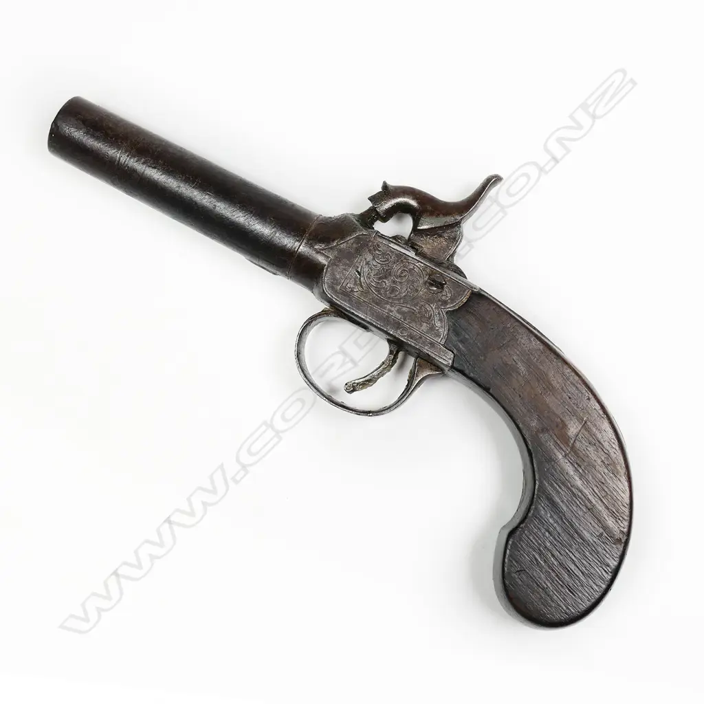18th century English engraved box-lock percussion pistol, Image 1++