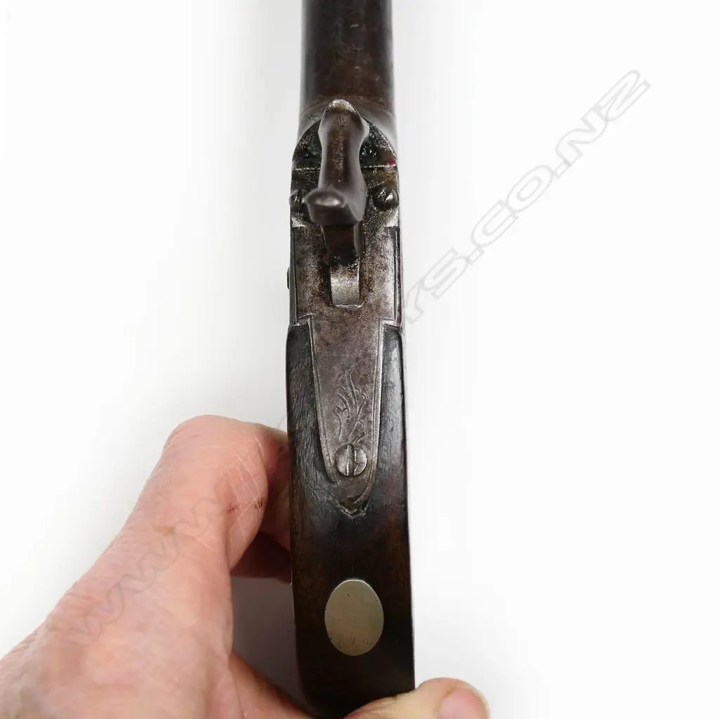 18th century English engraved box-lock percussion pistol, Image 1++