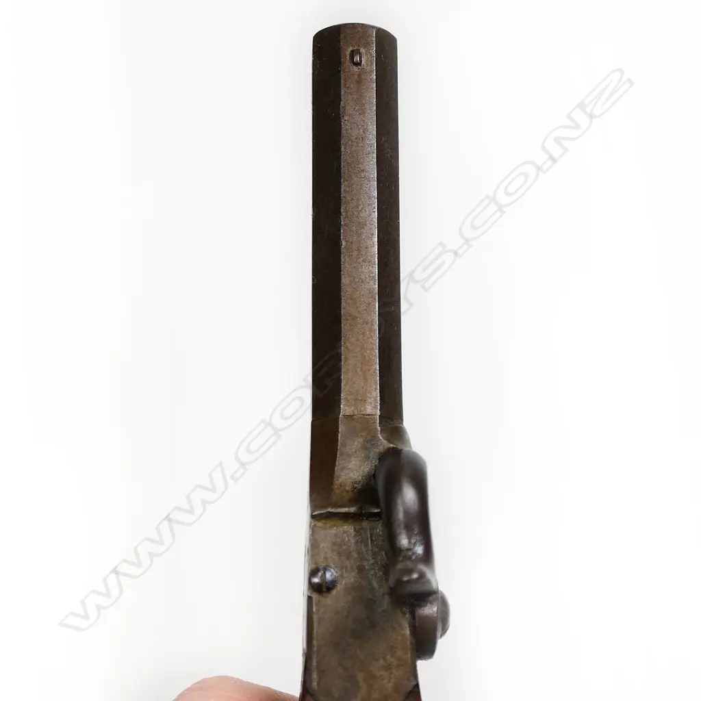 An early 19thC Belgian folding trigger percussion pistol, Image 1++