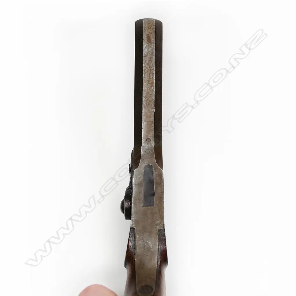 An early 19thC Belgian folding trigger percussion pistol, Image 1++
