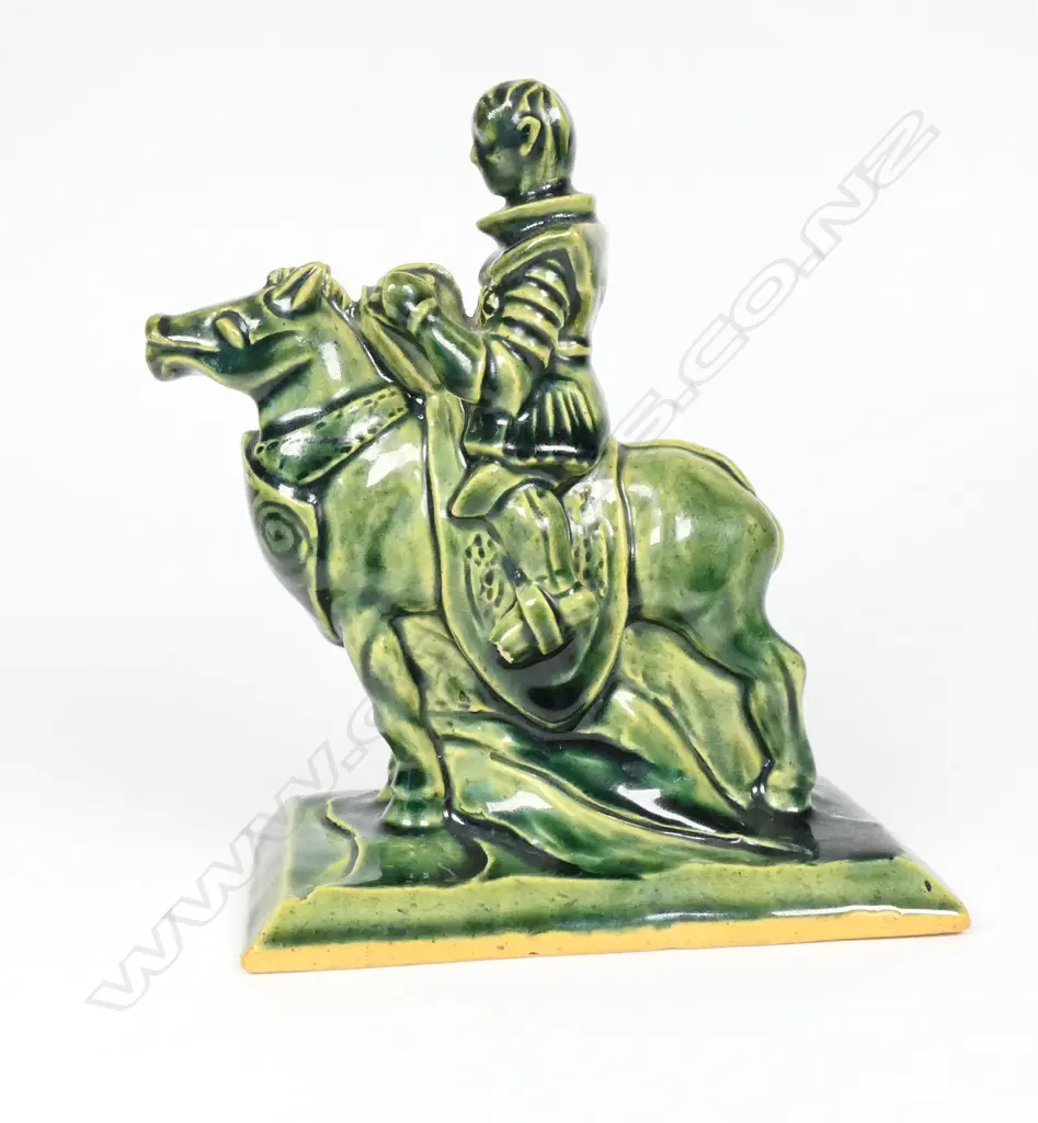 Jack Hutchison (N.Z., Christchurch 1910-1987) sculptured pottery figure of a knight in armour on horseback, Image 1++