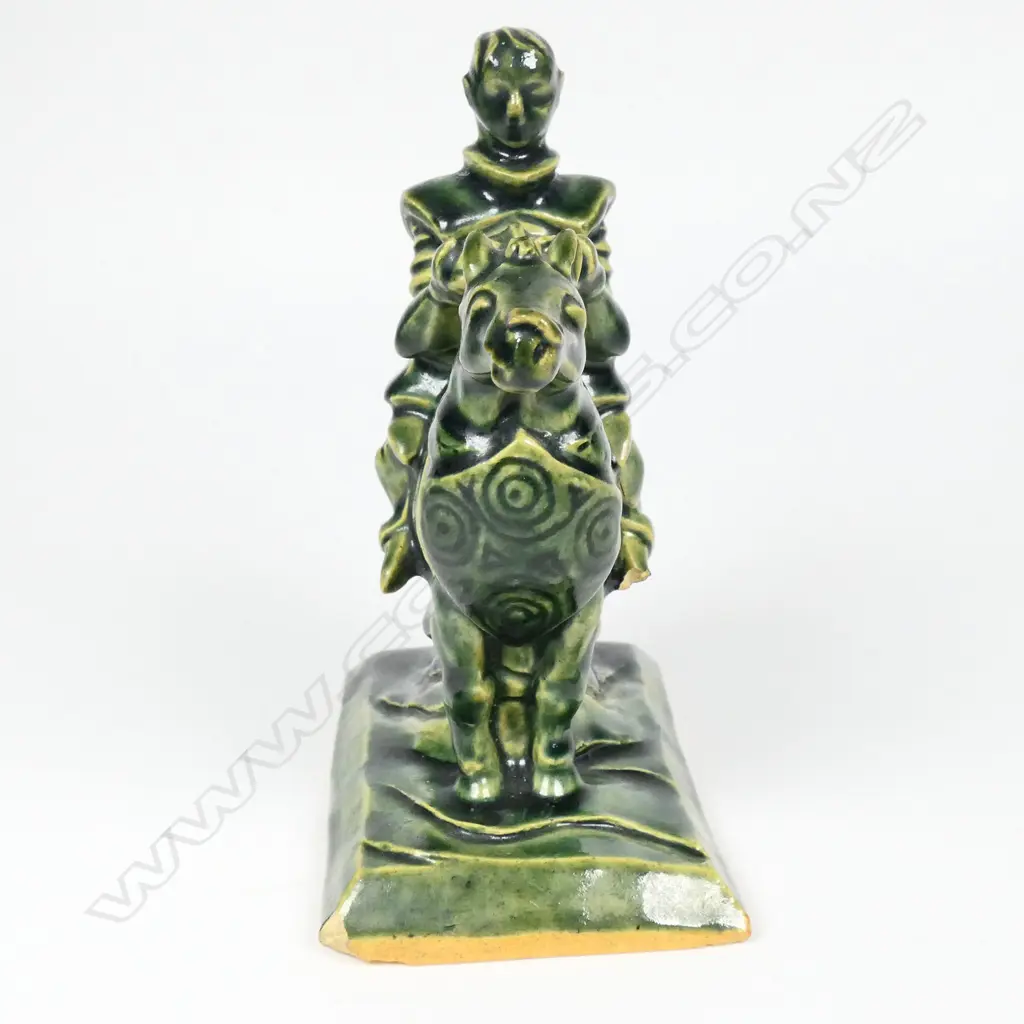 Jack Hutchison (N.Z., Christchurch 1910-1987) sculptured pottery figure of a knight in armour on horseback, Image 1++