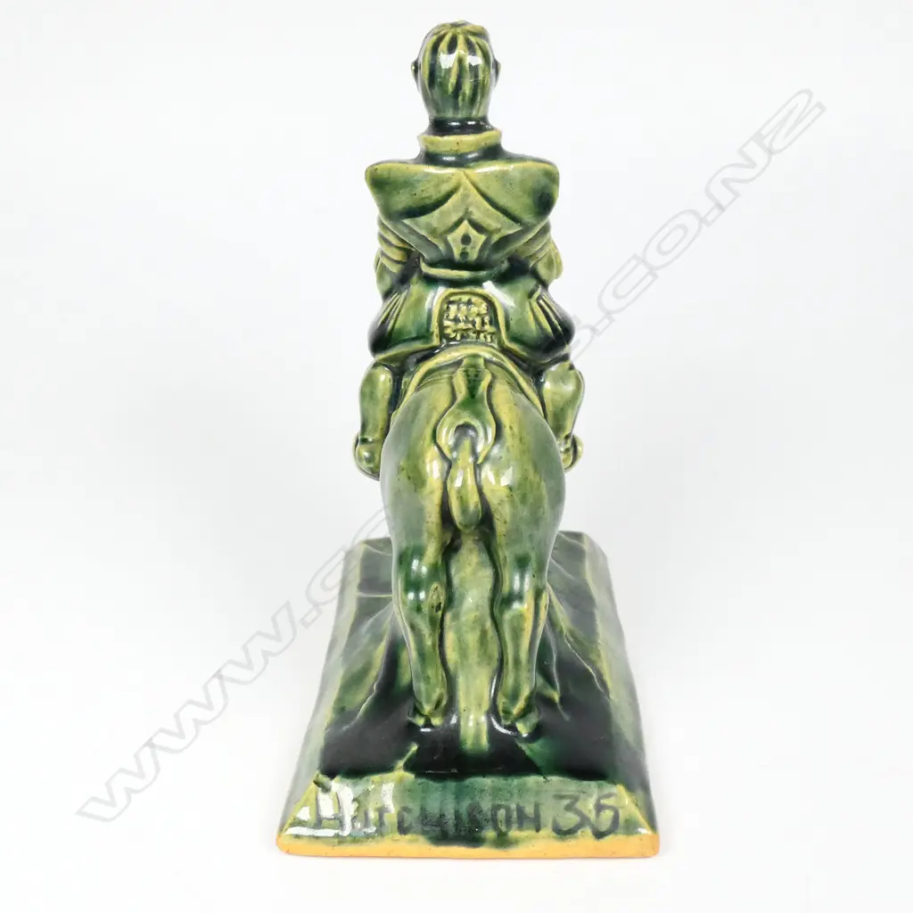 Jack Hutchison (N.Z., Christchurch 1910-1987) sculptured pottery figure of a knight in armour on horseback, Image 1++