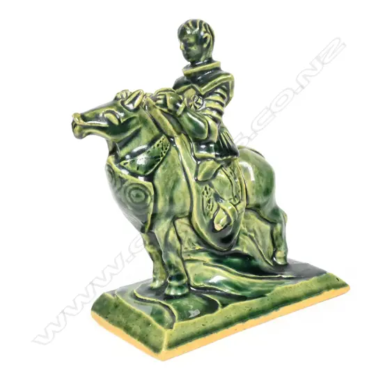 Jack Hutchison (N.Z., Christchurch 1910-1987) sculptured pottery figure of a knight in armour on horseback,
