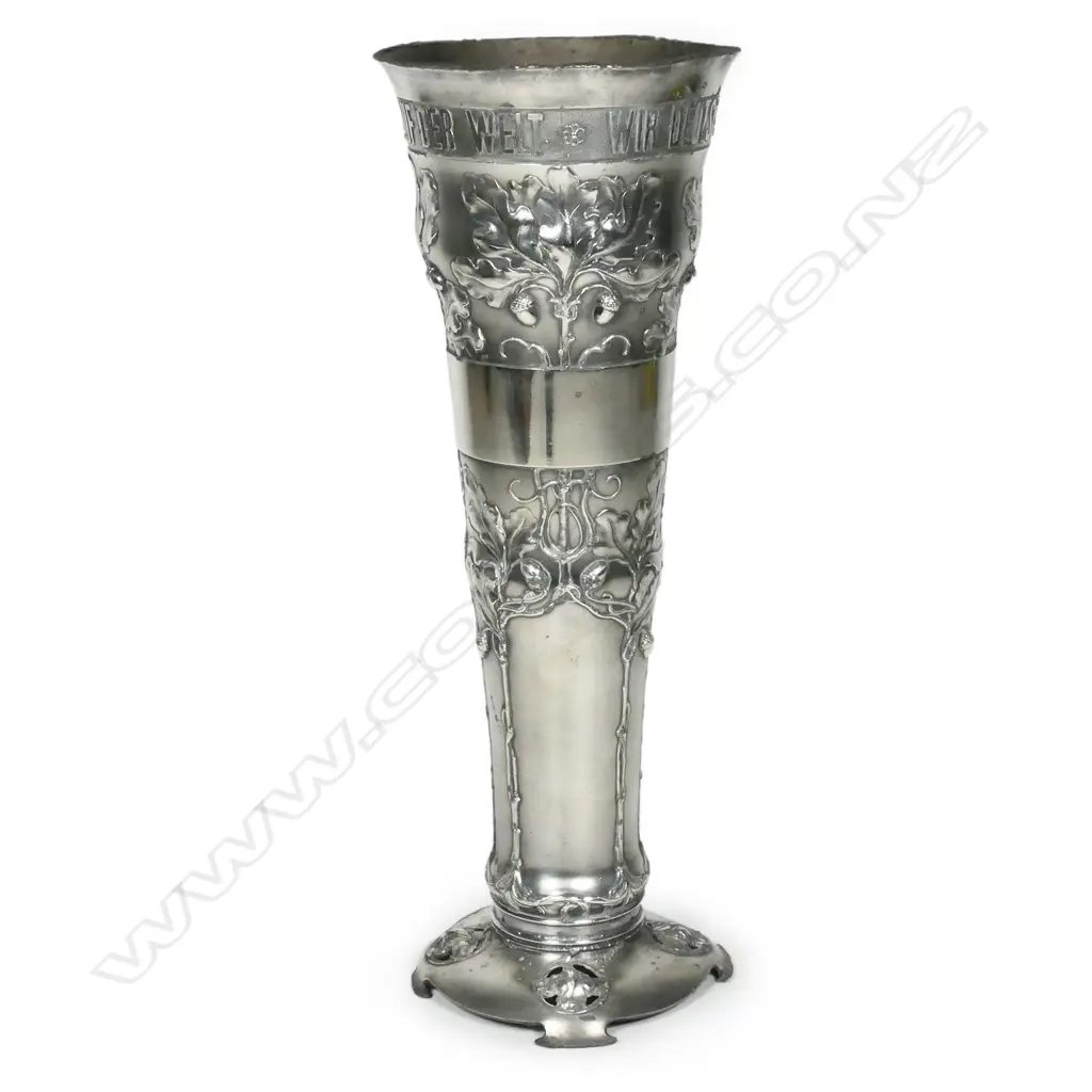 A tall WMF silver plate Art Nouveau patriotic trumpet vase, Image 1++