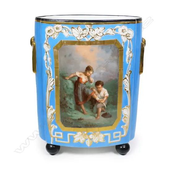 A 19thC porcelain hand painted tall vase