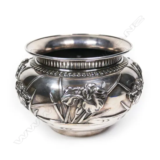 A Japanese Meiji period silver iris bowl,