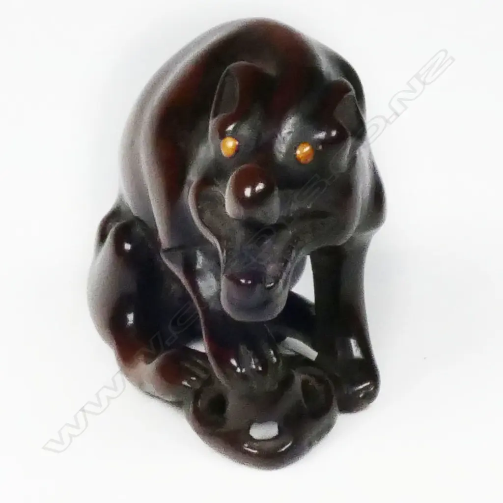 An old carved wood netsuke of a starving wolf, Image 1++