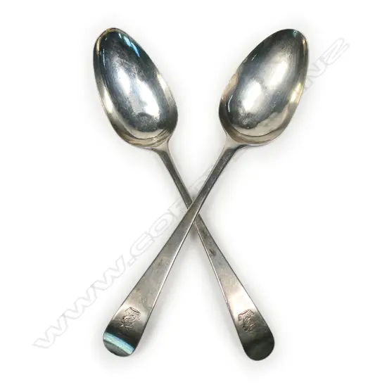 A pair of George III silver bottom marked tablespoons,