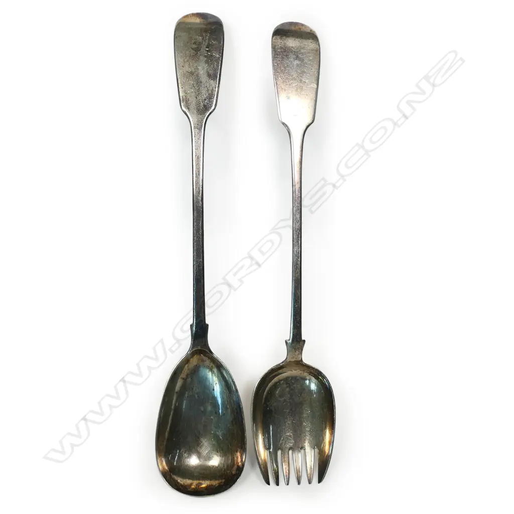 Two antique silver fiddle pattern serving implements, Image 1++