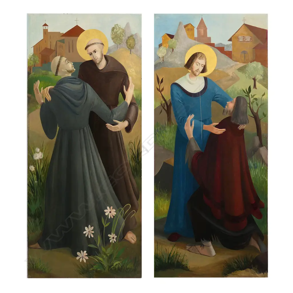 Mid 20thC artist unknown, two religious studies, Image 1++