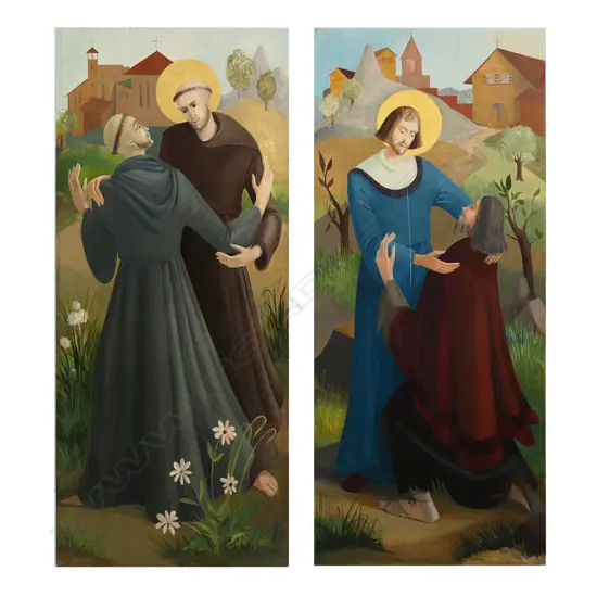 Mid 20thC artist unknown, two religious studies,