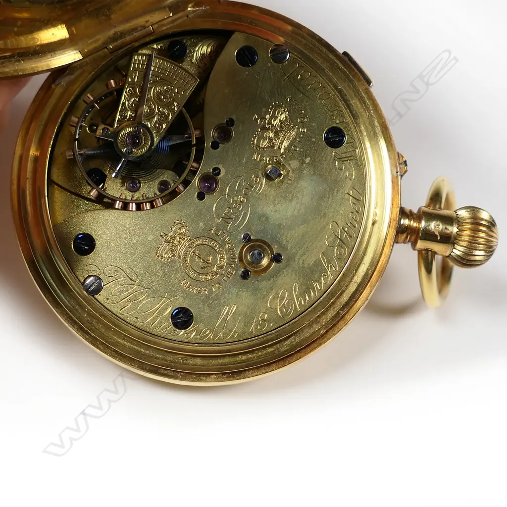 A Victorian18ct gold hunter chronograph gents pocket watch, Image 1++