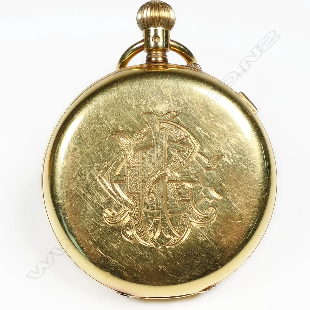 A Victorian18ct gold hunter chronograph gents pocket watch, Image 1++