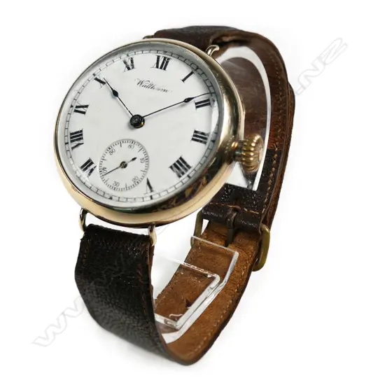 A 9ct rose gold Waltham trench wrist watch,
