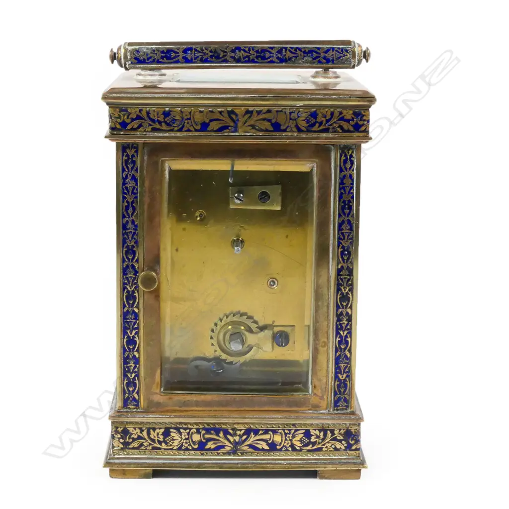 A 19thC French brass and blue enamel carriage clock, Image 1++