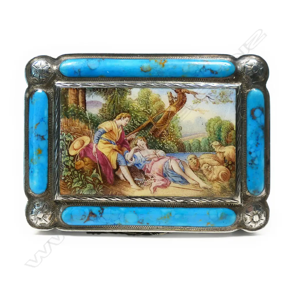 A 19thC European silver and pictorial enamel table snuff box, Image 1++