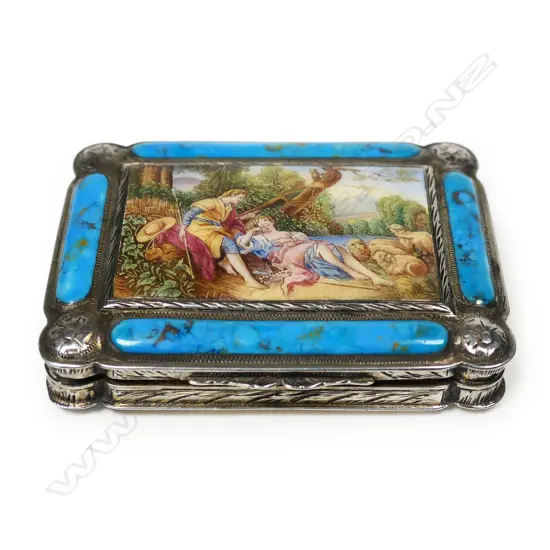 A 19thC European silver and pictorial enamel table snuff box,