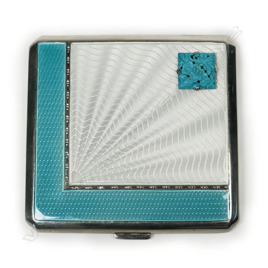 An Art Deco silver and guilloche enamel card case, Image 1++