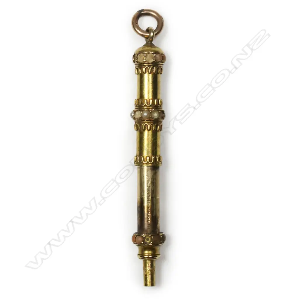 A Victorian 15ct (or higher) gold jewelled propelling pencil, Image 1++