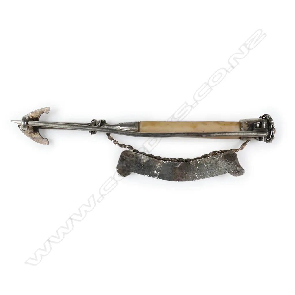 A c.1880 New Zealand silver & whale bone 'Ikolaki' whaling interest brooch, Image 1++