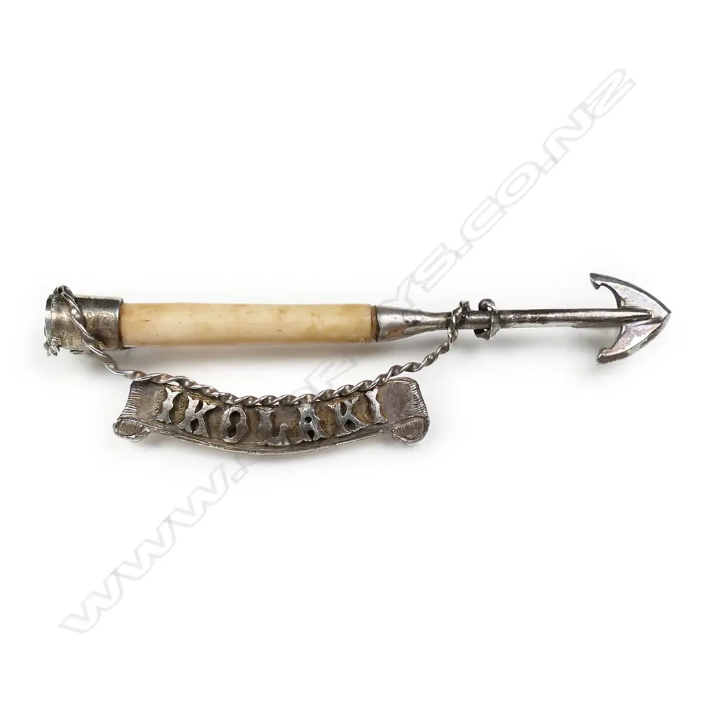A c.1880 New Zealand silver & whale bone 'Ikolaki' whaling interest brooch, Image 1++