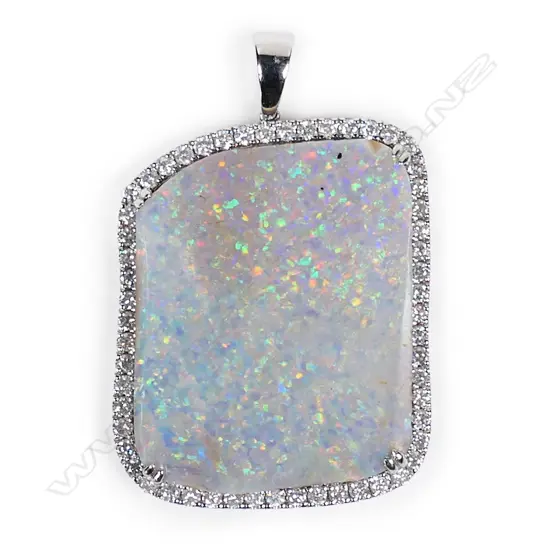 A 14ct white gold opal and diamond statement pendant,