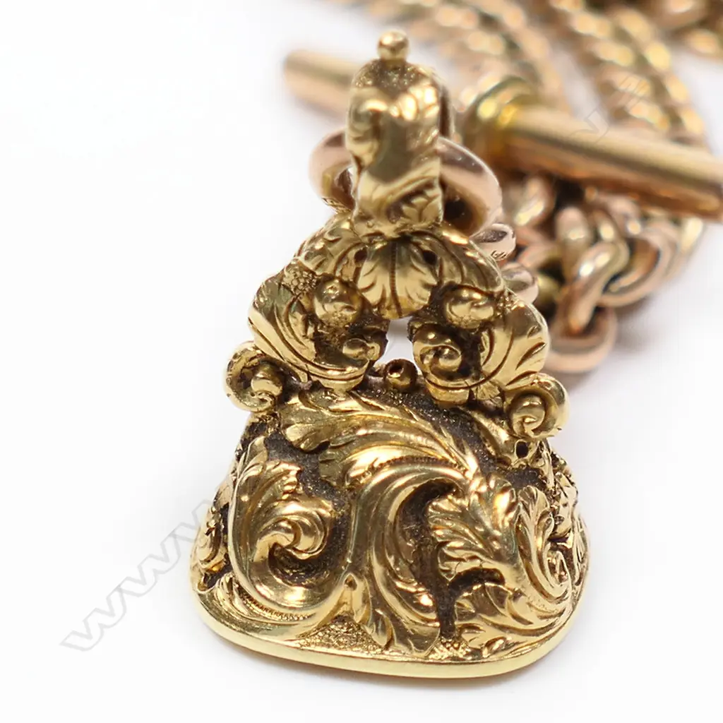 An Edwardian 9ct rose gold fob chain, Image 1++