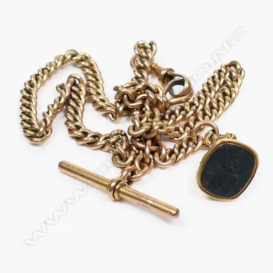 An Edwardian 9ct rose gold fob chain,