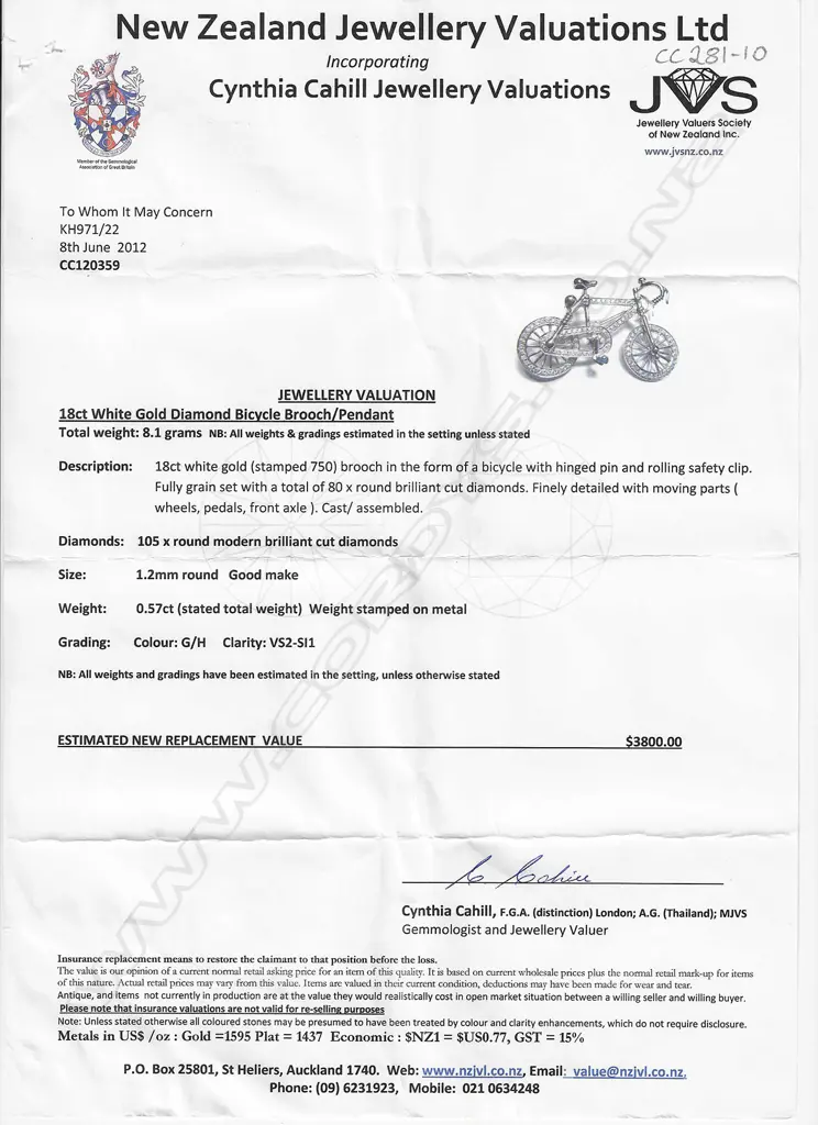 An 18ct white gold and diamond bicycle brooch Image 1++