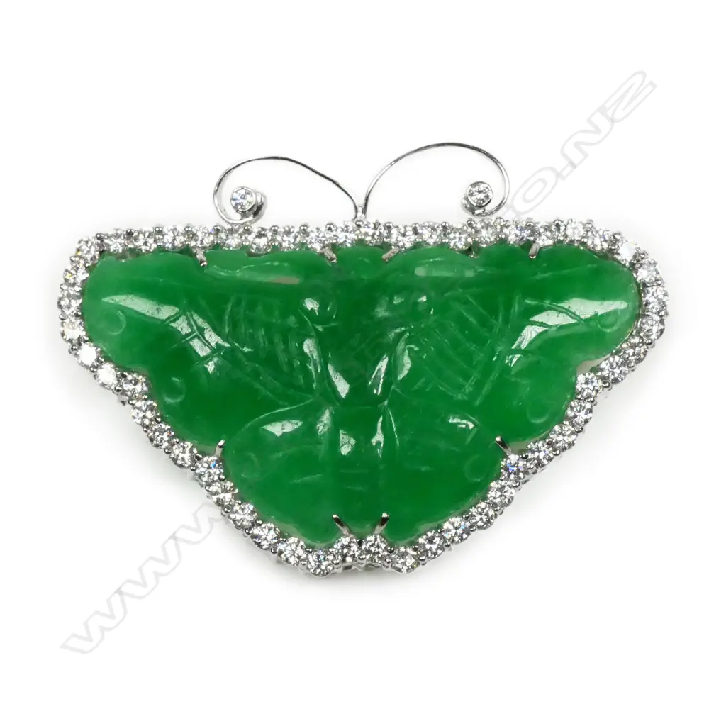 A platinum jade and diamond moth brooch, Image 1++