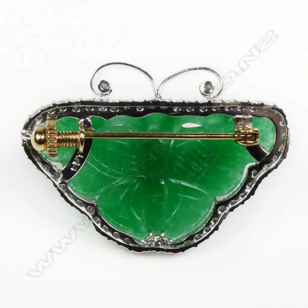 A platinum jade and diamond moth brooch, Image 1++