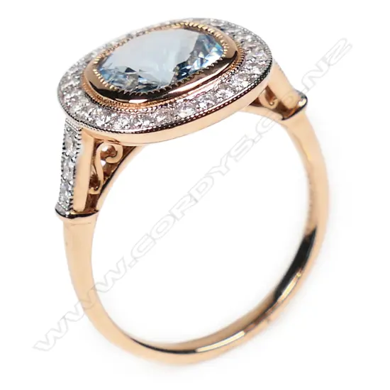 A 14ct gold aquamarine and diamond antique style ring,