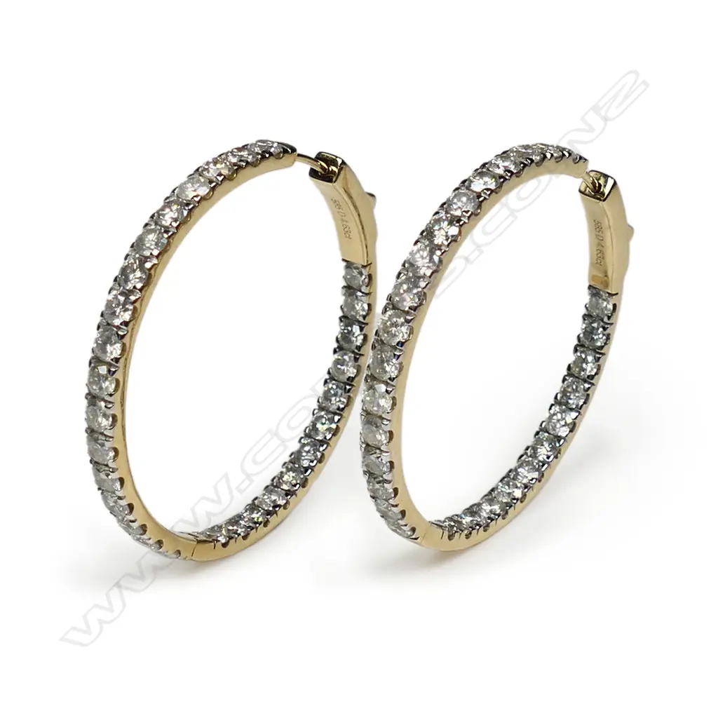 A pair of 14ct gold and diamond hoop earrings, Image 1++