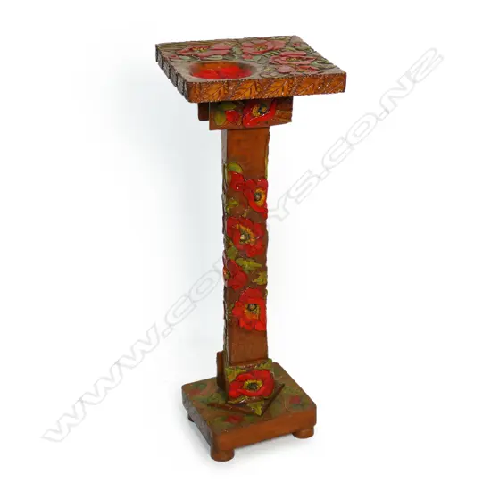 Jane Brenkley (1882-1973) carved red poppies stand,