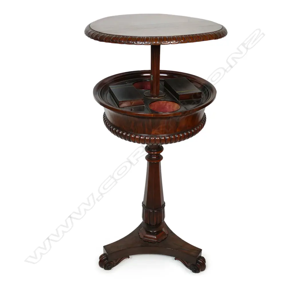 A rare telescopic lidded William IV rosewood circular teapoy, Image 1++