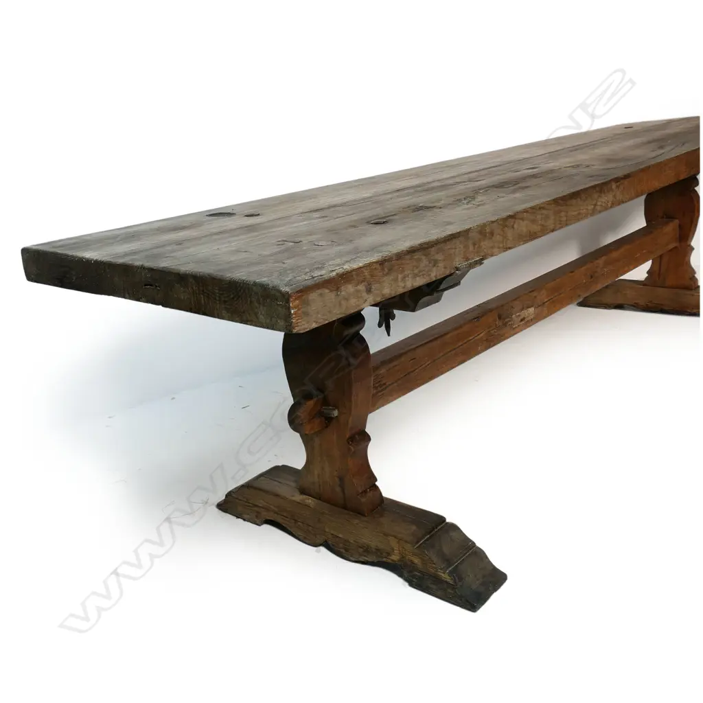 A substantial rustic country fruit wood refectory dining table, Image 1++