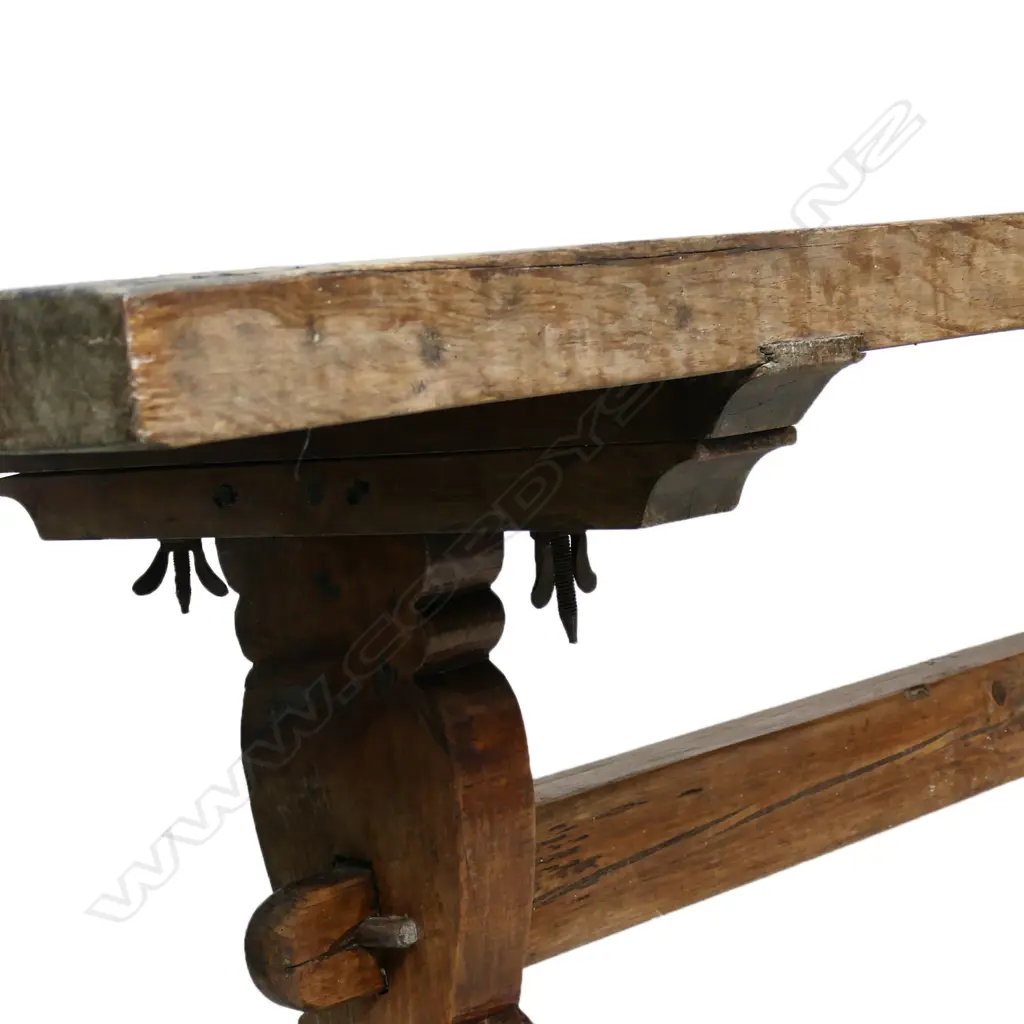 A substantial rustic country fruit wood refectory dining table, Image 1++