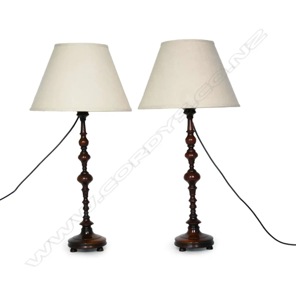 A pair of turned wood table lamps, Image 1++