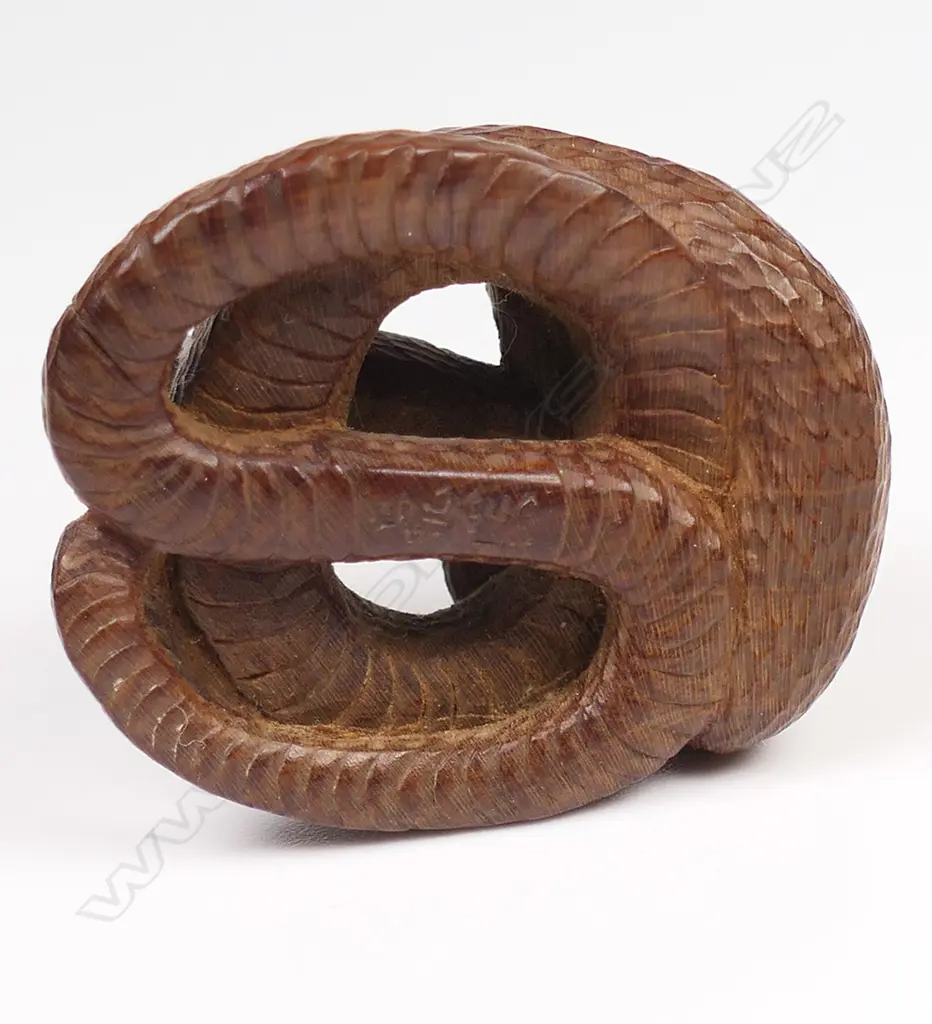 A 19thC wood netsuke study of a snake, Image 1++