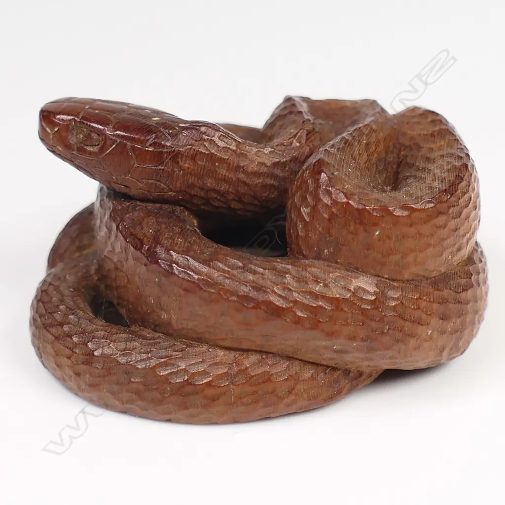 A 19thC wood netsuke study of a snake, Image 1++