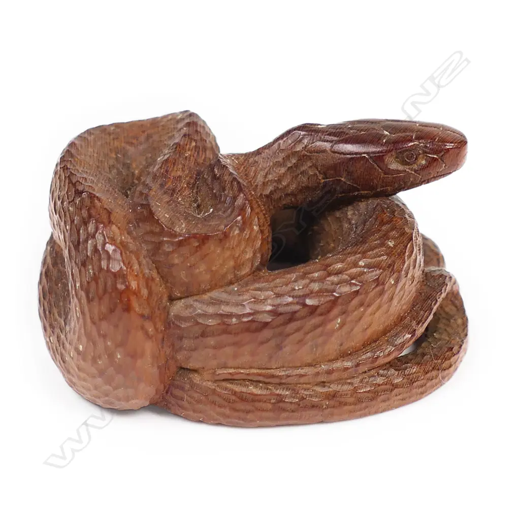A 19thC wood netsuke study of a snake, Image 1++