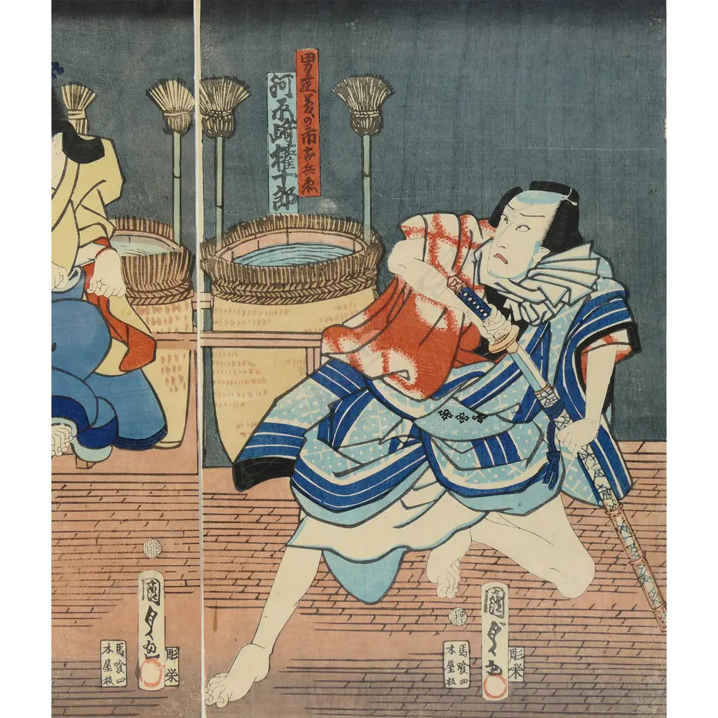 Utagawa Kunisada (1786–1865) Japanese ukiyo-e triptych woodblock print Image 1++