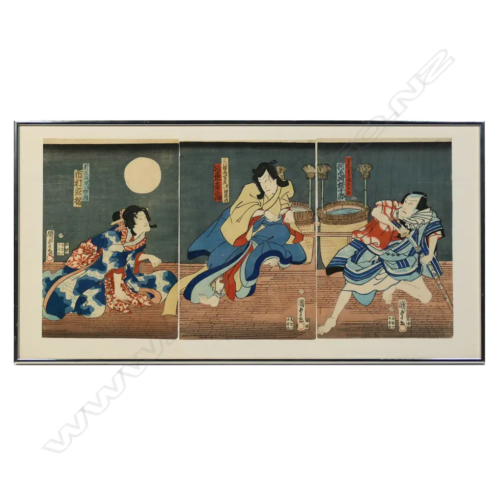 Utagawa Kunisada (1786–1865) Japanese ukiyo-e triptych woodblock print Image 1++