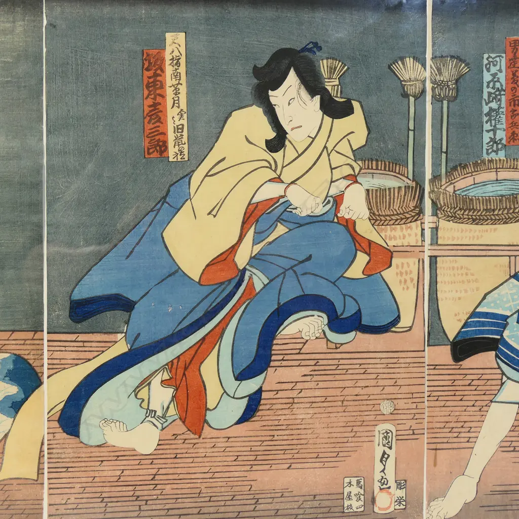 Utagawa Kunisada (1786–1865) Japanese ukiyo-e triptych woodblock print Image 1++