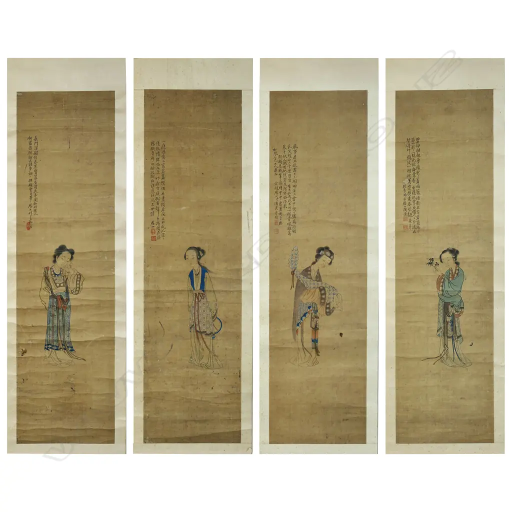 Four old Chinese finely painted scrolls of woman, Image 1++