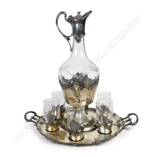 A WMF Art Nouveau silver plate liqueur set,