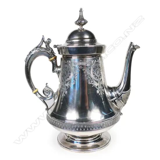 A 19thC American Schulz & Fischer sterling silver coffee pot,