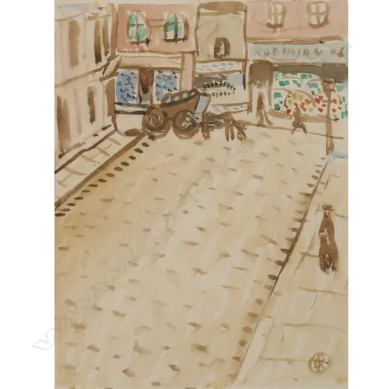 Raymond McIntyre (1879-1933), Cobbled Street with Horse and Cart c.1913,