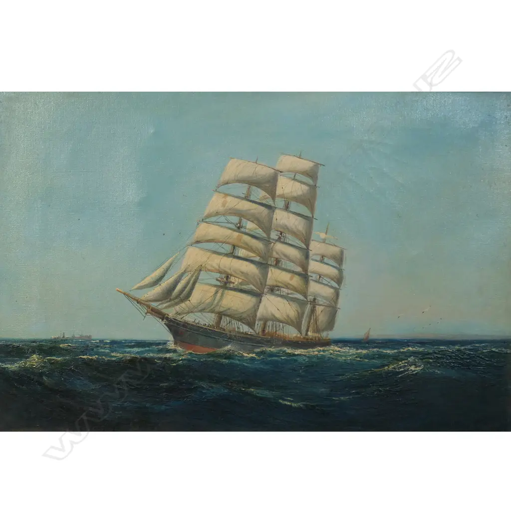 J. Mackay, Merchant Vessel in full sail with steamer in left background, Image 1++